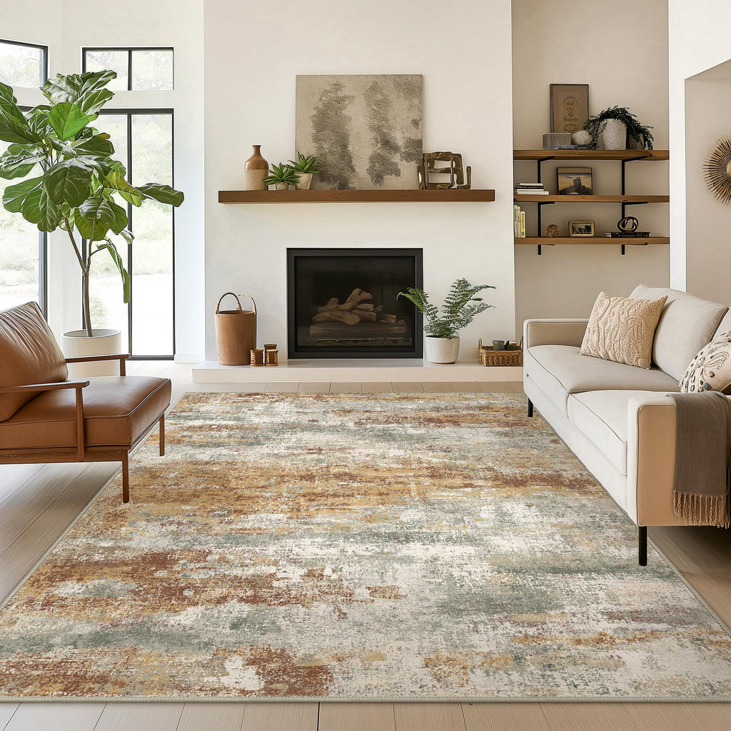 BEIMO 6x9 Area Rug for Bedroom, Orange Green Washable Abstract Non Slip Rug