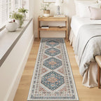 Runner Rug 2x8 Runners for Hallways Non Slip Washable, Vintage Hallway Runner Rugs for Living Room, Low Pile Soft Hallway Rug for Kitchen Bedroom Laundry Room Rug(Blue/Red,2'x8')