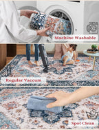 SERISSA Runner Rug for Hallways, 2'6"x14' Washable Non Slip Kitchen Runner Rug, Extra Long Boho Rug Ultra Soft Vintage Blue Orange Floor Carpet for Bedroom Hallway Entryway Bathroom Laundry Room