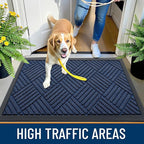 OLANLY Front Door Mat Outside Entrance 59x34, Absorbent, Heavy Duty Sturdy Natural Rubber Doormat Indoor Outdoor, Stain Fade Resistant, Non-Slip Low Profile Floor Mat for Entryway, Navy Blue Diamond