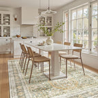 5x7 Area Rugs Green Orange Low Pile Indoor Washable Trendy Faded Style Rugs for Bedroom Living Room Dining Room Foldable Non-Slip Thin Print Mat