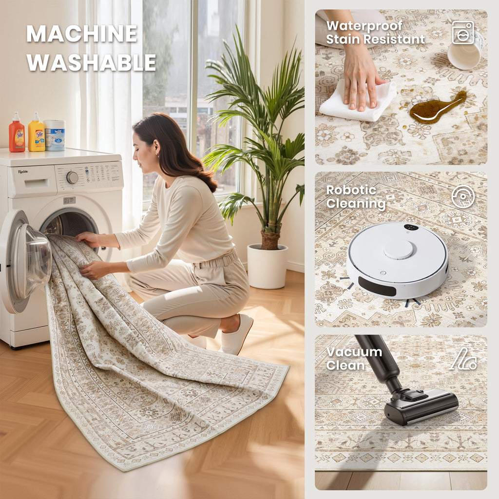 zesthome 5x8 Area Rugs for Living Room,Large Washable Rug,Beige