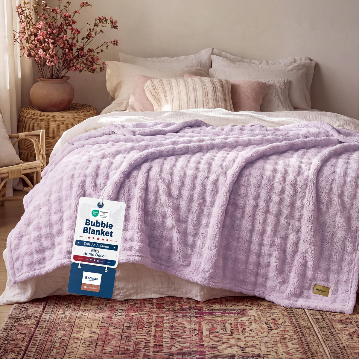 Bedsure Cloud Bubble Fleece Twin Blanket for Bed, Pink, 60"×80"