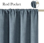 NICETOWN Mist Blue Faux Linen Room Darkening Rod Pocket Curtains 63 inch Length, W42 x L63, Light Blocking Thermal Insulated Noise Reducing Drapes for Bedroom Living Room Farmhouse Decor, 2 Panels