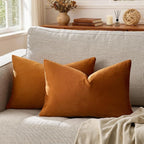 GIGIZAZA 12x20 Dark Burnt Orange Pillow Covers Velvet Lumbar Pillow Decorative Throw Pillows Couch Sofa Covers Bedroom Set of 2