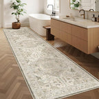 Madane Hallway Runner Rug 2'6''x10' Kitchen Runner, Non Slip Vintage Runners for Hallways Washable Kitchen Rugs Soft Low Pile 2.5x10 ft Rug Runner for Laundry Room, Entryway and Bedroom, Ivory/Brown