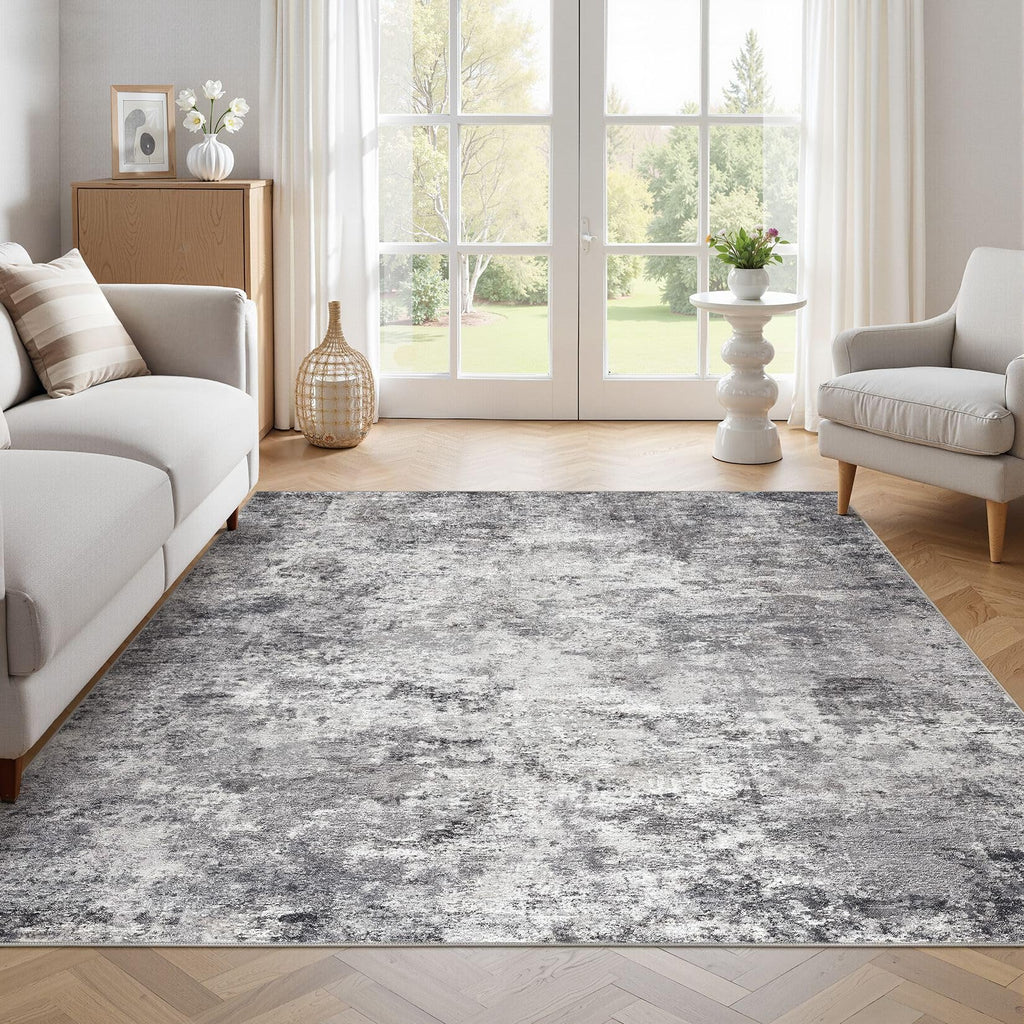 UERMEI Square Area Rugs: Washable 6x6 Neutral Modern Abstract Carpet for Living Room Bedroom - Soft Floor Mat with Non Slip Backing for Kitchen Nursery Dorms Farmhouse Home Decor - Grey