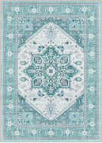OPPODREAM Soft 6x9 Area Rugs, Washable Rug 6x9 with Non Slip Backing, Faux Cashmere Low-Pile 6 x 9 Carpet, Teal & Turquoise & Cream