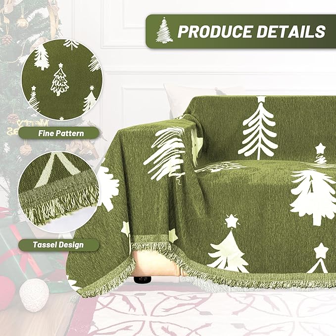 MYSKY HOME 71X134 inches Sofa Christmas Couch Cover, Sectional Sofa Covers Sofa Slipcover for 3 Cushion Couch, L Shape Couch Covers for Dogs, Washable Sofa Blanket, Furniture Protector, Green