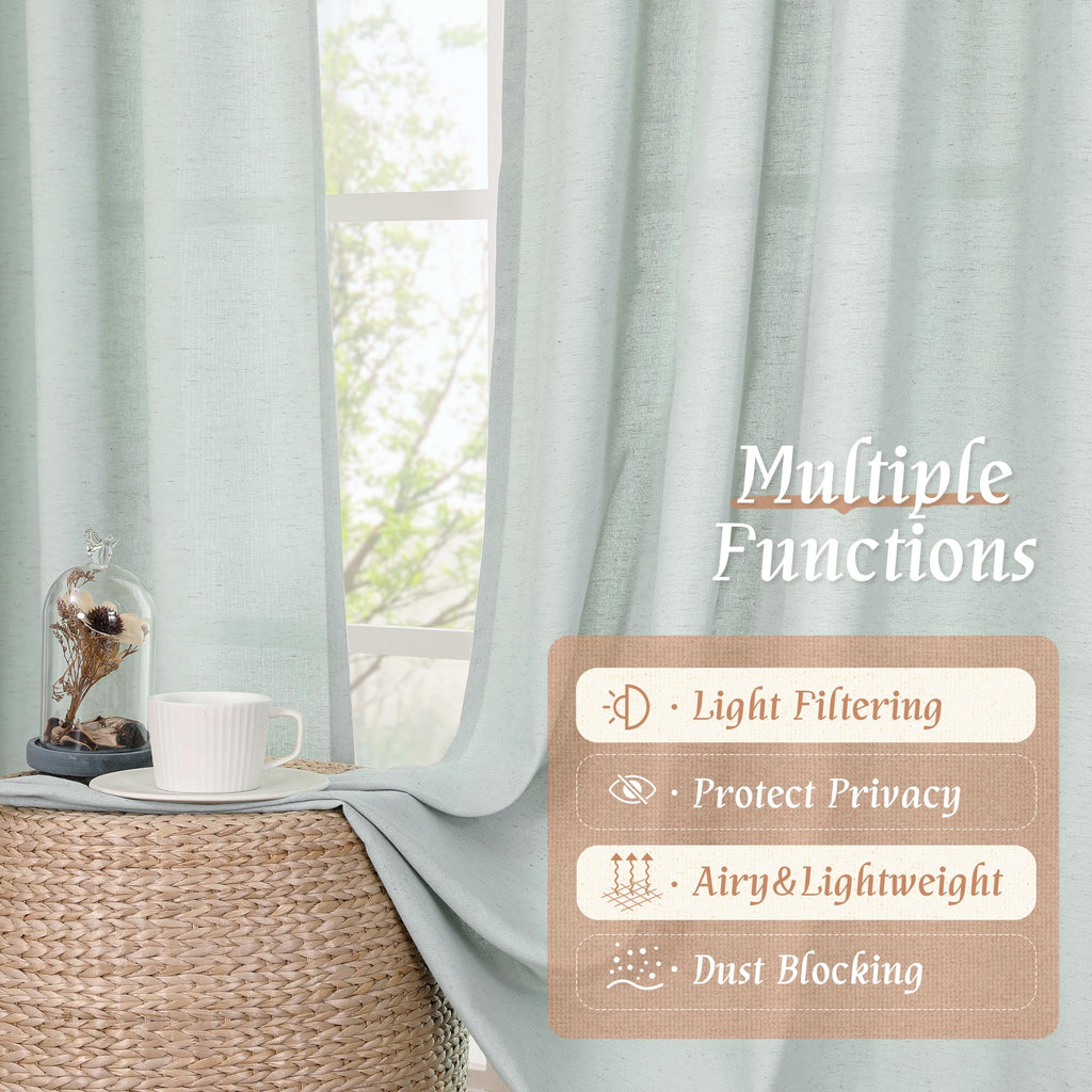 LAMIT Light Filtering Linen Curtains 63 Inch Length for Bedroom, Light Blue