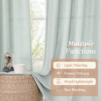 LAMIT Light Filtering Linen Curtains 63 Inch Length for Bedroom, Light Blue