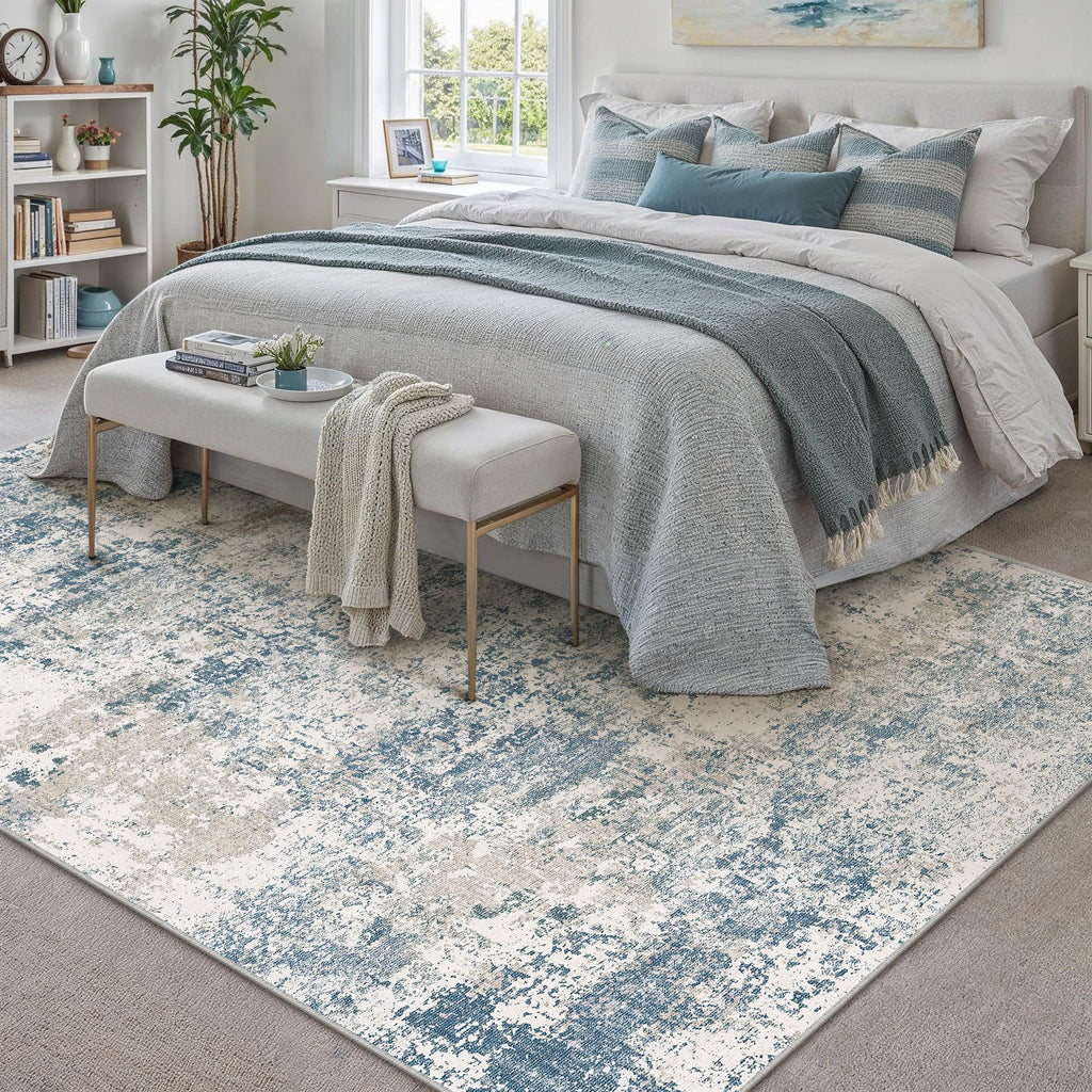 PureCozy Blue Area Rug 8x10 Modern Abstract