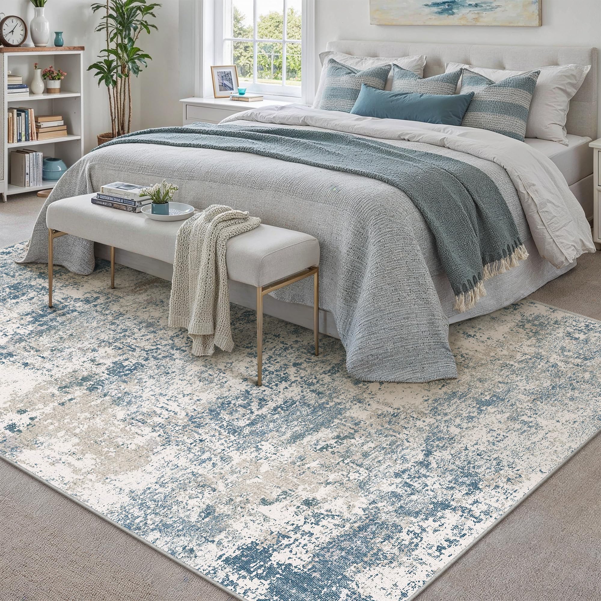 PureCozy Blue Area Rug 8x10 Modern Abstract