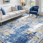 RELEANY Washable 8'x10' Abstract Area Rug for Living Room Blue Gold