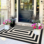 3x5 Modern Entry Rug - Small Washable Indoor Outdoor Mats for Front Door Non-Slip Porch Rug Black White Geometric Striped Throw Rugs for Living Room Bedroom Entryway Kitchen Office Porch Decor