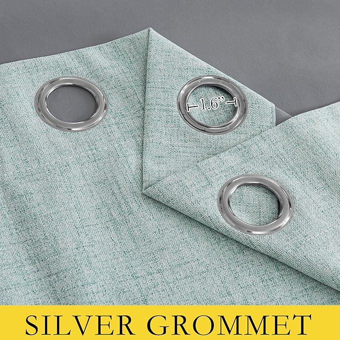 NICETOWN 100% Absolutely Blackout Linen Curtains with Thermal Insulated Liner, Seafoam Green, 62" Wide, 63" Length Energy Saving Curtains for Kitchen 2 Panels Set, Vertical Blinds