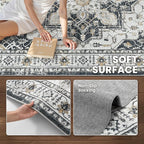 zesthome 5x7 Area Rugs, Machine Washable Rugs for Living Room, Bedroom,Stain Resistant Vintage Large Area Rug,Non-Slip Medallion Pattern Home Decor Rugs (Black,5'x7')