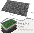 Boho Grey Floral Leaves Outdoor Indoor Entrance Doormats, Absorbent Durable Heavy Duty Welcome Front Door Mat,Thick Natural Rubber Back,Easy Clean Entryway Mat 17x30 Inch, Low Profile