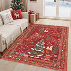 UERMEI Christmas Area Rug Living Room Rugs: 5x7 Neutral Modern Washable Festive Soft Thin Non-Slip Indoor Carpet for Bedroom Dining Table and Home Office Holiday Decor - Red
