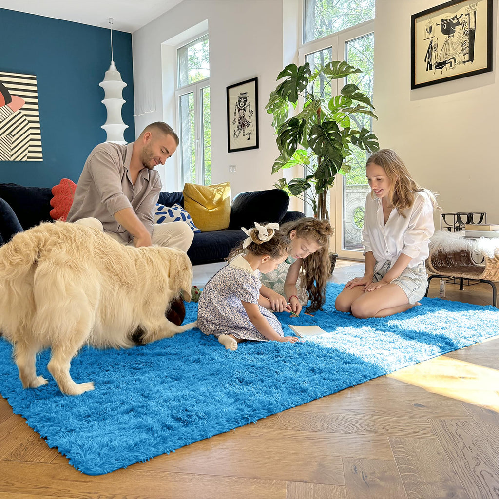 OLANLY 5x8 Machine Washable Large Area Rugs for Living Room, Bedroom, Soft Fluffy Shaggy Bedside Rug, Indoor Floor Carpet for Kids Girls and Boys, Dorms, Nursery, Home Decor Aesthetic, Bright Blue