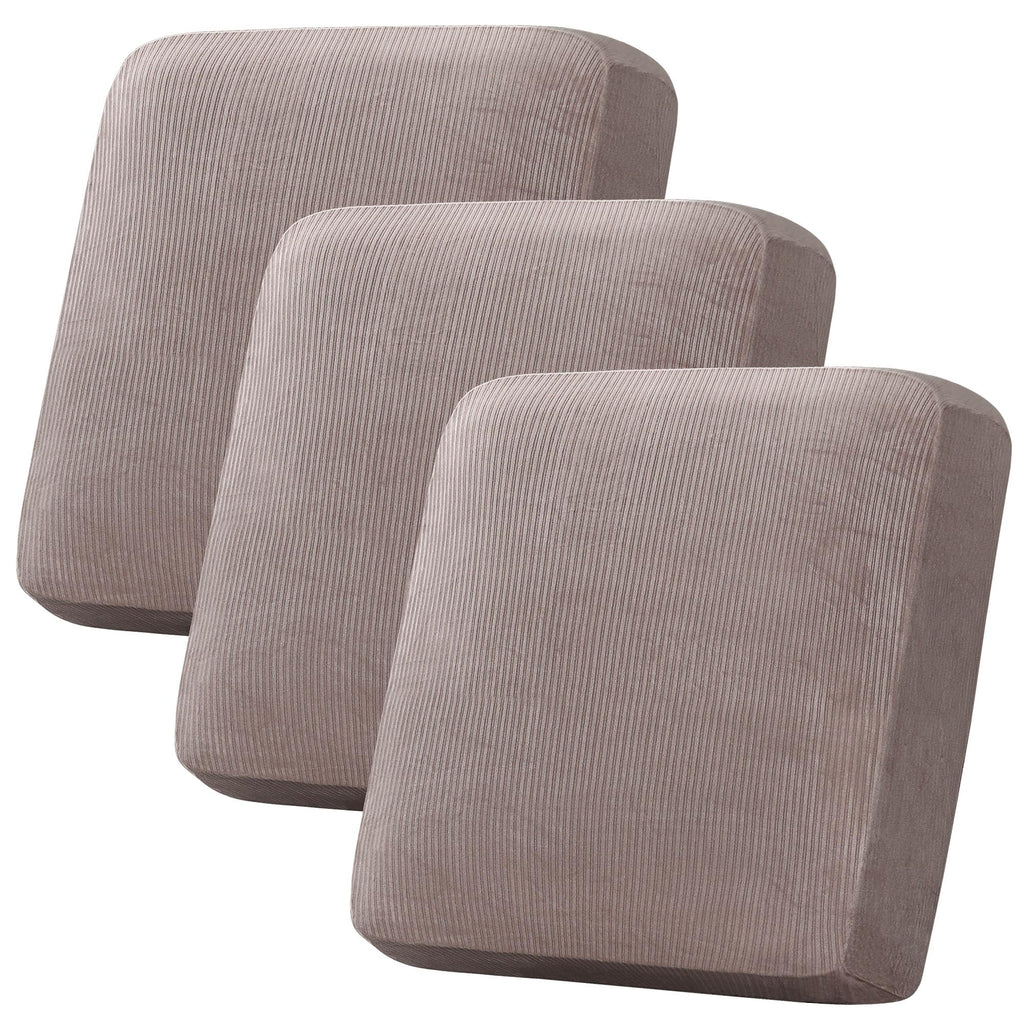 H.VERSAILTEX Velvet Stretch Couch Cushion Cover Plush Cushion Slipcover for Chair Loveseat Sofa Cushion Furniture Protector Seat Cushion Sofa Cover (3 Piece XL Sofa Cushion Covers, Taupe Striped)