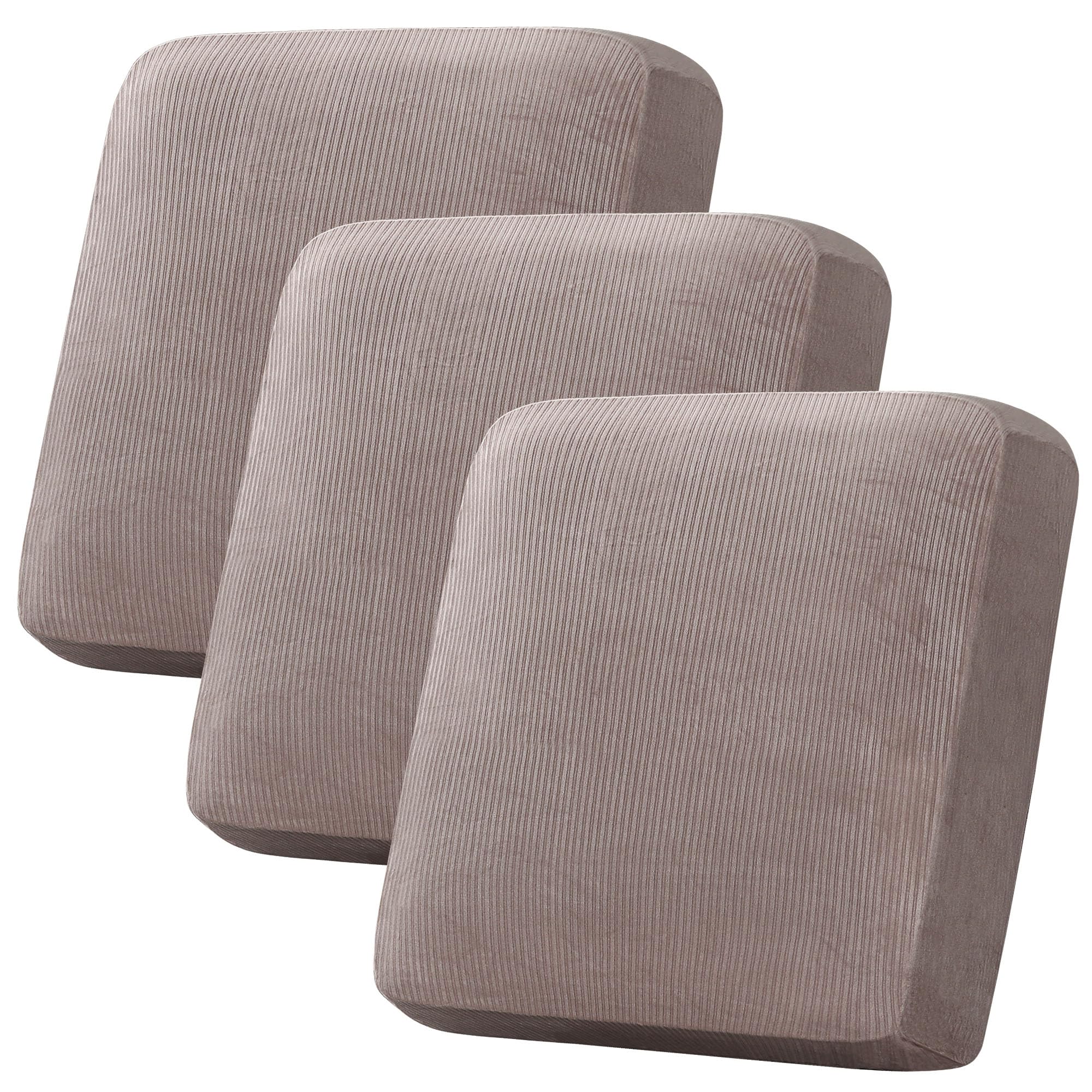 H.VERSAILTEX Velvet Stretch Couch Cushion Cover Plush Cushion Slipcover for Chair Loveseat Sofa Cushion Furniture Protector Seat Cushion Sofa Cover (3 Piece XL Sofa Cushion Covers, Taupe Striped)