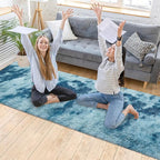 Super Soft Fluffy Living Room Area Rug 2x10 ft Tie-Dyed Light Blue Shaggy Furry Carpet Washable Non-Slip Floor Rugs Bedroom Bedside Nursery Rug Fuzzy Girls Boy Dorm Home Decor Aesthetic
