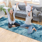 JiaoBaba Super Soft Fluffy Living Room Area Rug 2x10 ft Tie-Dyed Light Blue Shaggy Furry Carpet Washable Non-Slip Floor Rugs Bedroom Bedside Nursery Rug Fuzzy Girls Boy Dorm Home Decor Aesthetic