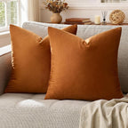 GIGIZAZA Velvet Throw Pillow Covers 24x24 Dark Burnt Orange Pillows Couch Cushion Decorative Covers Set of 2 Pillow Covers for Bedroom Living Room