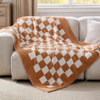 Bedsure GentleSoft Checkered Throw Blanket for Couch - Super Soft Cozy & Warm Knit Burnt Orange Blanket, Breathable, Lightweight & Fluffy Plaid Blankets for Bed, Sofa, Gifts for Women, 50x60 Inches