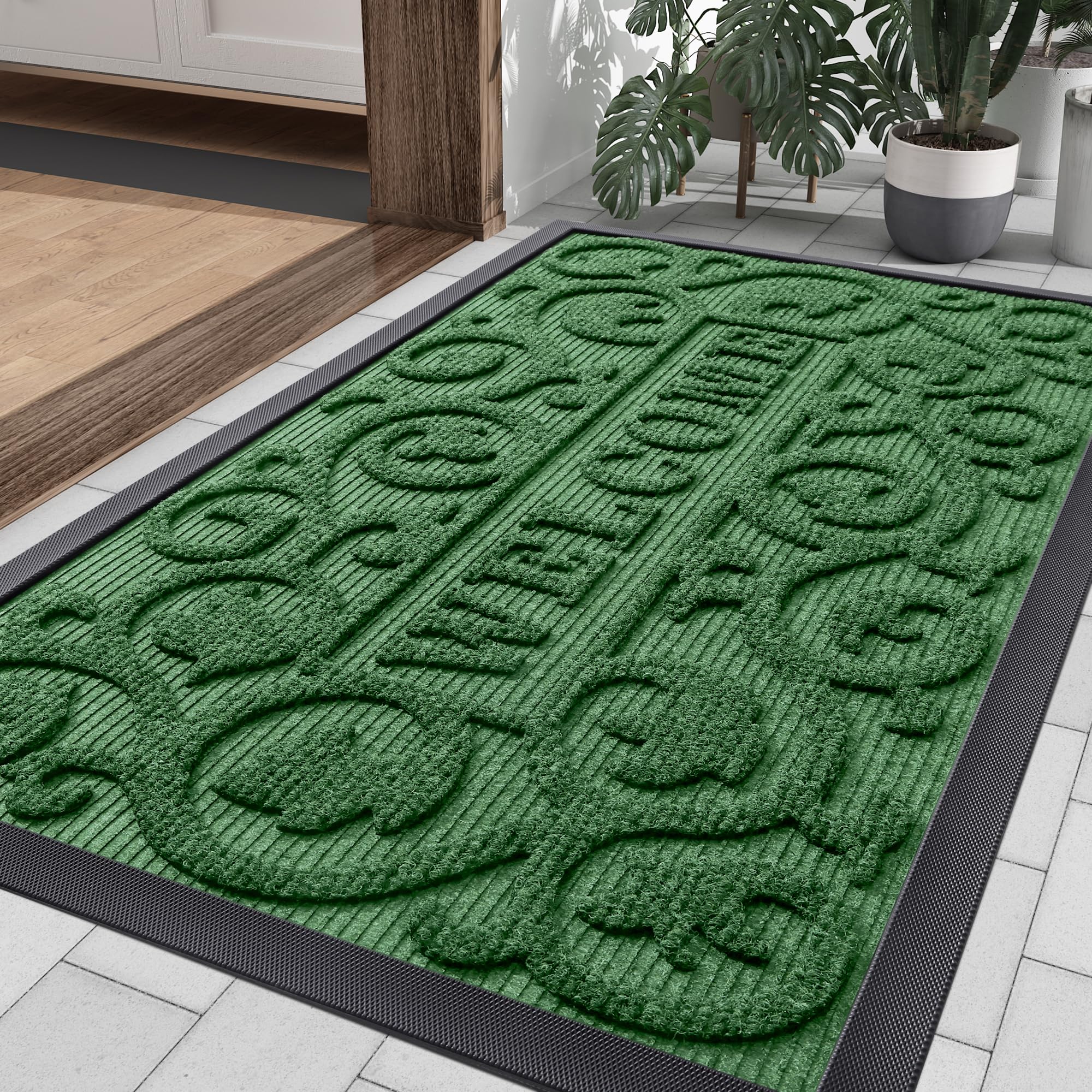 Smiry Front Door Mat Outside Entrance, Low Profile Rubber Doormat, 35x23