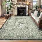GarveeHome Provence Sage Green 6x9 Area Rugs, Botanical Grove Vintage Cottagecore Non-Slip Washable Rug for Living Room Bedroom Nursery Kitchen Low-Pile Retro Large Carpet