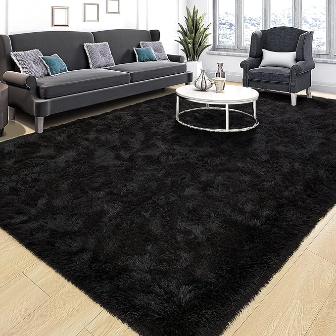 Tepook Area Rugs 10x14 for Living Room, Super Soft Fluffy Rugs for Bedroom, Modern Shaggy Rug Fuzzy Carpets for Kids, Plush Indoor Nursery Home Decor Rug with Non-Slip Bottom, Black