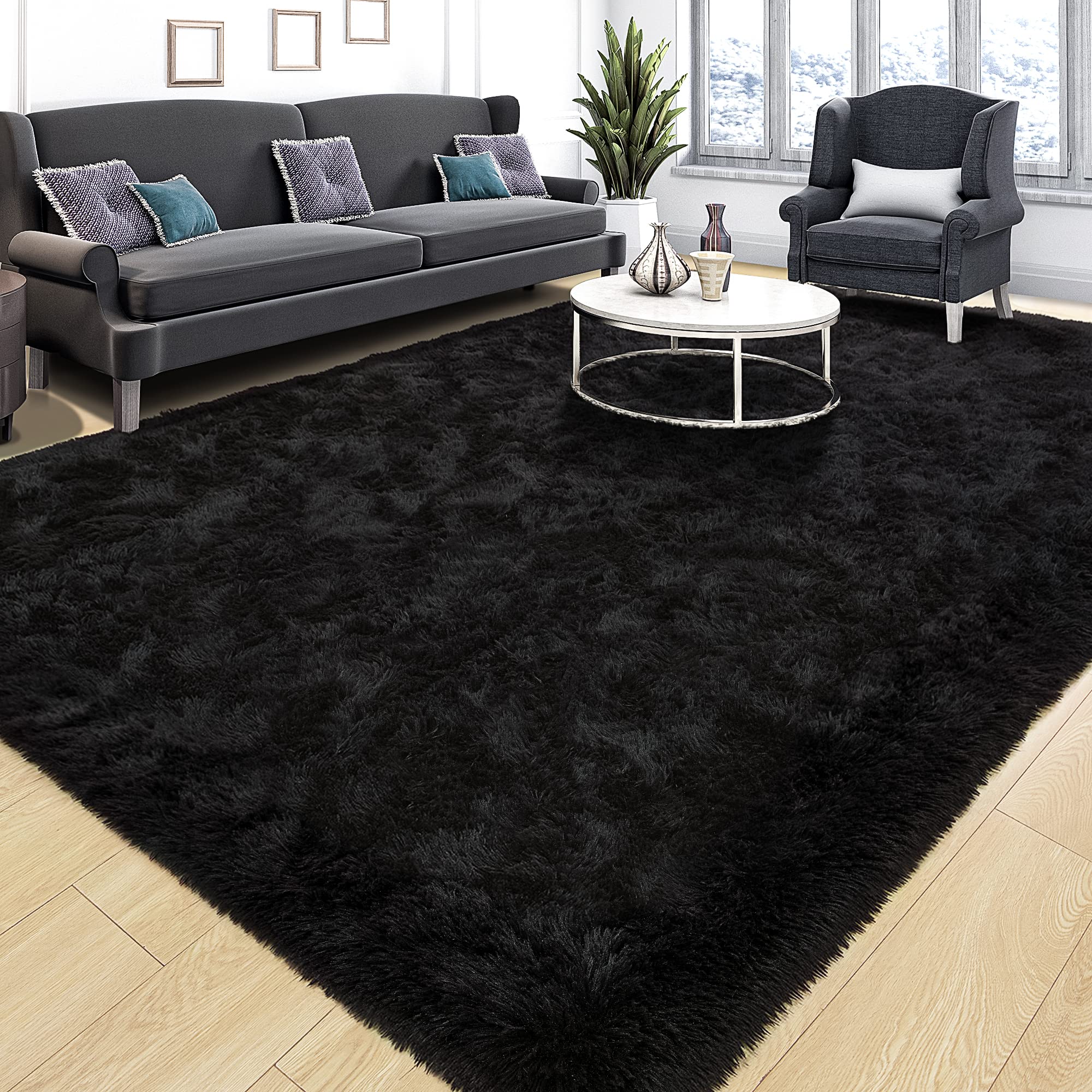 Tepook Area Rugs 10x14 for Living Room, Super Soft Fluffy Rugs for Bedroom, Modern Shaggy Rug Fuzzy Carpets for Kids, Plush Indoor Nursery Home Decor Rug with Non-Slip Bottom, Black