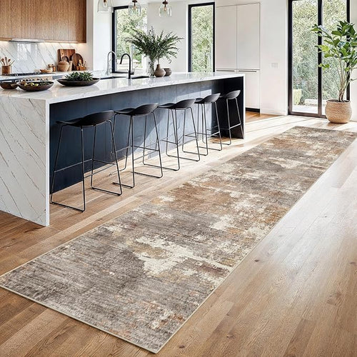 2'6x14 Runner Rug Washable Abstract: Non Slip Hallway Floor Mat Brown/Brick