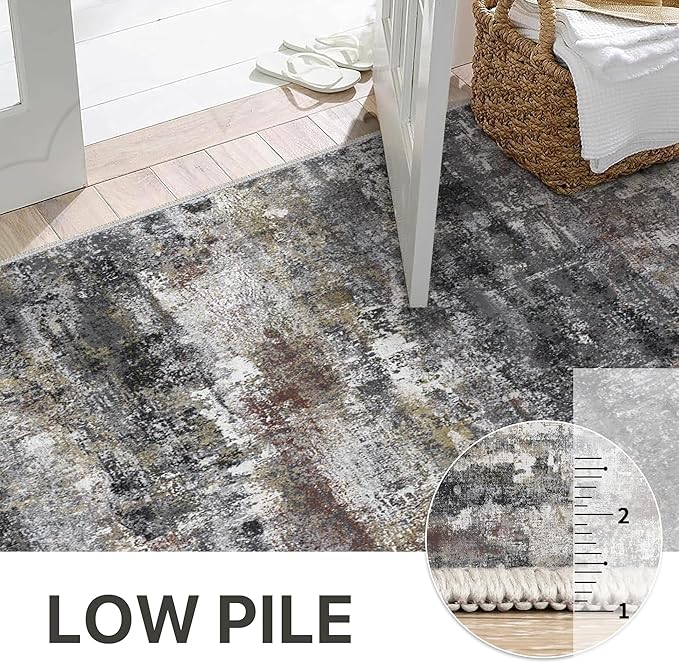 Area Rugs 5x7 for Living Room Bedroom, Modern Abstract Machine Washable Soft Dark Gray Rug, Floor Carpet with Non Slip Backing for Dining Room