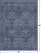 Vintage Dark Blue 3x4 Entryway Rug, Washable Small Area Rugs for Kitchen, Bedroom, Oriental Low Pile Stain Resistant Non-Slip Large Rug