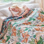 MSGKV Boho Throw Blanket for Bed Twin Size 100% Cotton Floral Blanket 60"x80" Lightweight Farmhouse Muslin Spring Breathable Couch Blankets Home Decor All Seasons