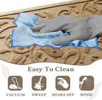 Boho Beige Floral Leaves Outdoor Indoor Entrance Doormats, Absorbent Durable Heavy Duty Welcome Front Door Mat,Thick Natural Rubber Back,Easy Clean Entryway Mat 23x35 Inch, Low Profile