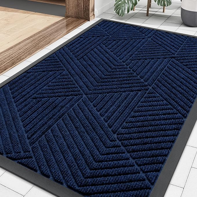 Smiry Front Door Mat Outside Entrance, Low Profile Rubber Doormat, 29.5x17