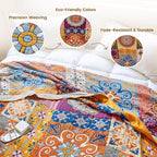 MSGKV Boho Throw Blanket for Bed 90"x90" 100% Cotton Blanket Spring Breathable Lightweight Queen Size Blankets Home Decor Muslin All Seasons