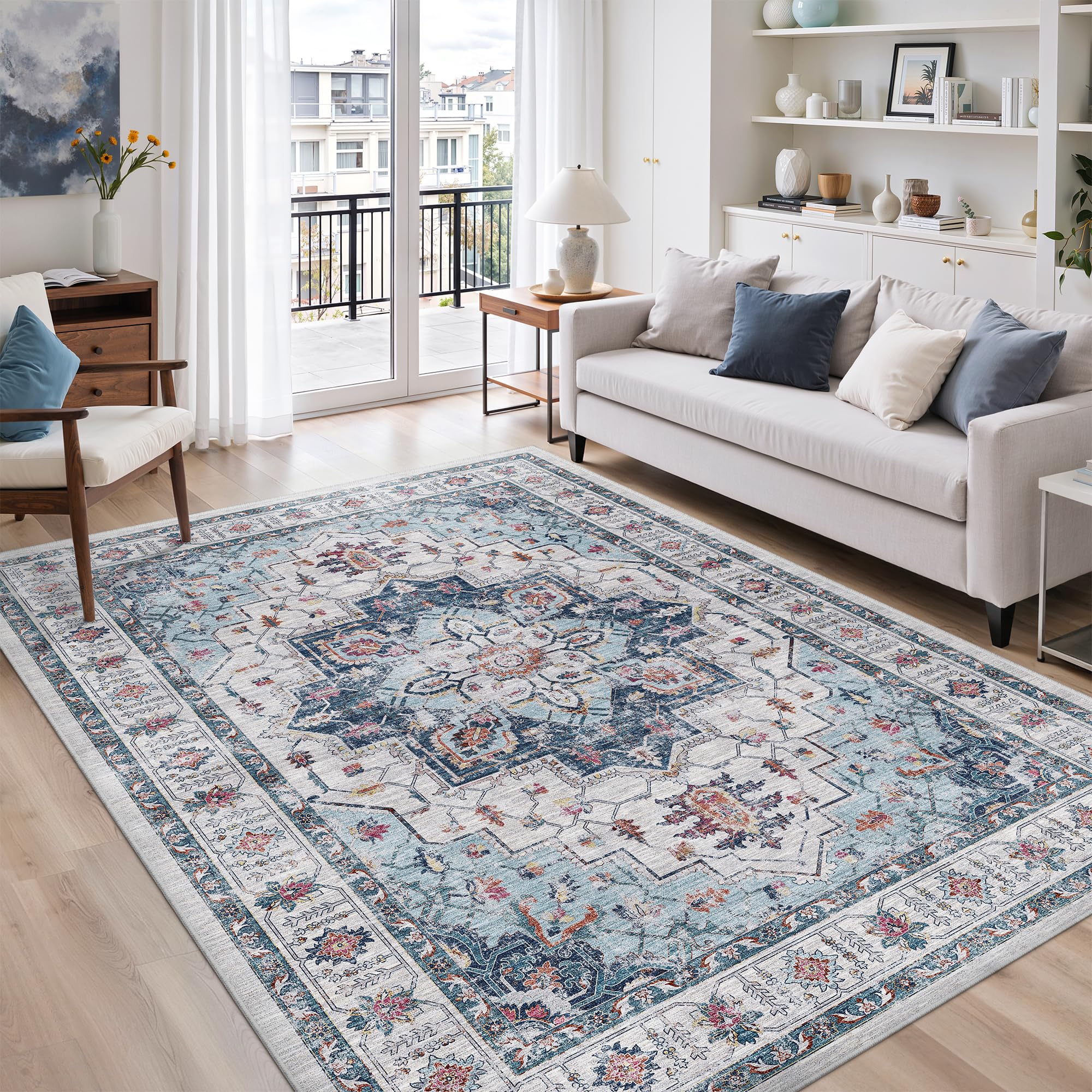 zesthome 5x7 Area Rugs for Living Room,Large Washable Rug,Blue