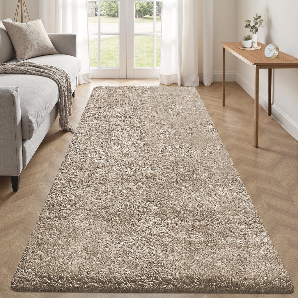 2x6 Runner Rug for Bedroom: Fluffy Shag Soft Washable Rugs Small Fuzzy Plush Indoor Carpet for Hallway Bedside Dorm Kids Girls Boys Room (Camel, 2'x6')