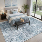 Abstract Rug 5x7 Machine Washable Area Indoor Blue Low Pile Non-Slip Foldable Thin Accent Rugs for Bedroom Living Room Dining Room