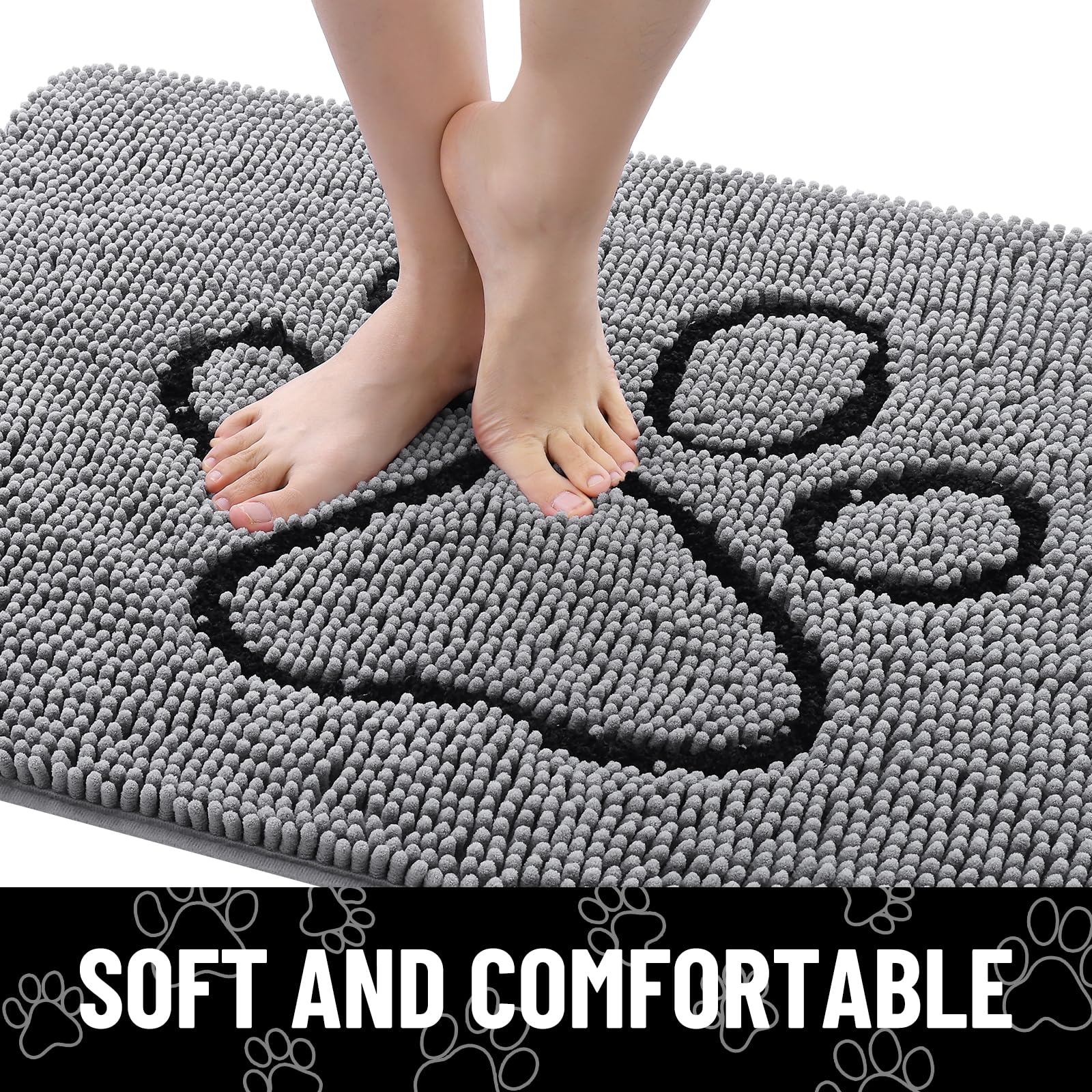 Smiry Dog Door Mat for Muddy Paws, Absorbent Non Slip Dirt Trapper, 45x27