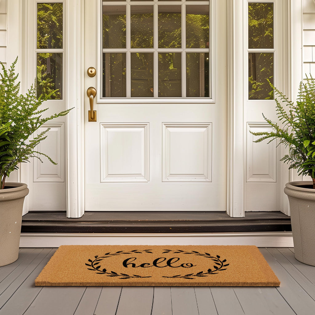 Barnyard Designs Natural Coco Coir Non-Slip Doormat (24x36, Hello Wreath)