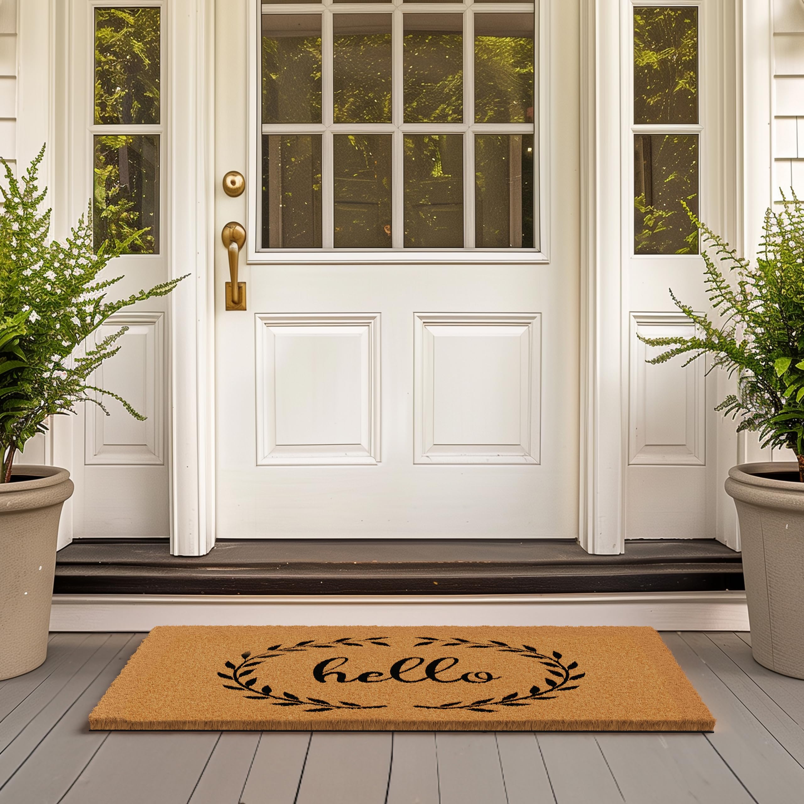 Barnyard Designs Natural Coco Coir Non-Slip Doormat (24x36, Hello Wreath)
