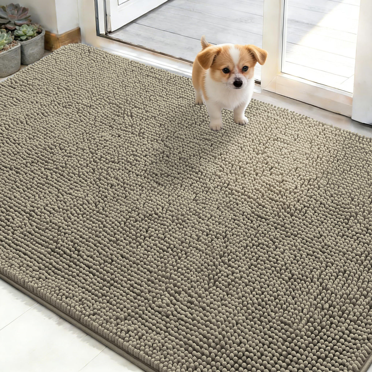 OLANLY Dog Door Mat for Muddy Paws 50x30, Super Absorbent Chenille Mud Mat
