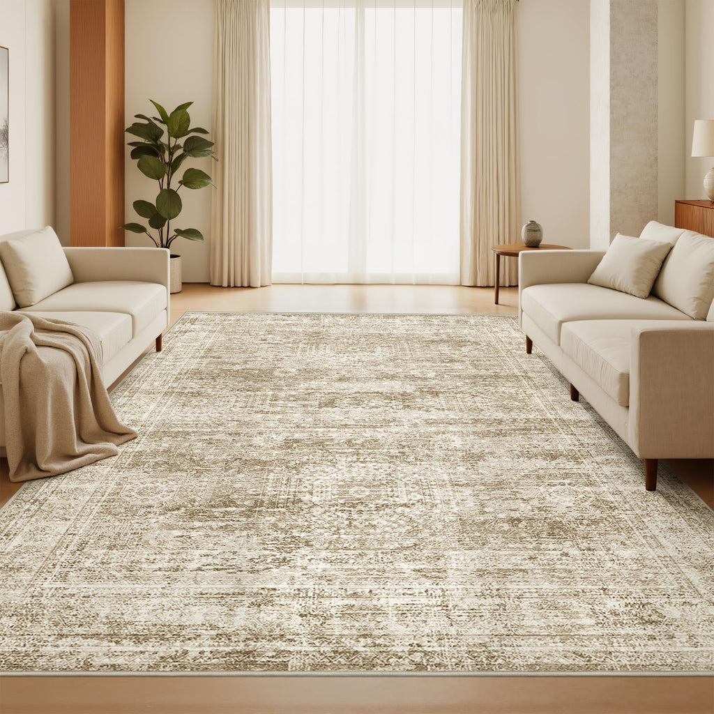 Restydon 5x7 Area Rugs for Living Room,Large Washable Rug,Brown