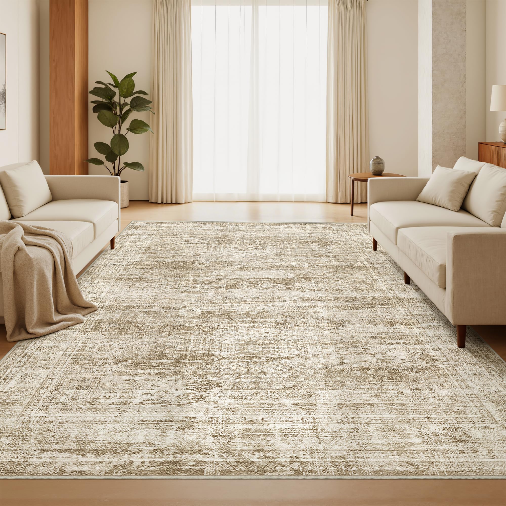 Restydon 5x7 Area Rugs for Living Room,Large Washable Rug,Brown